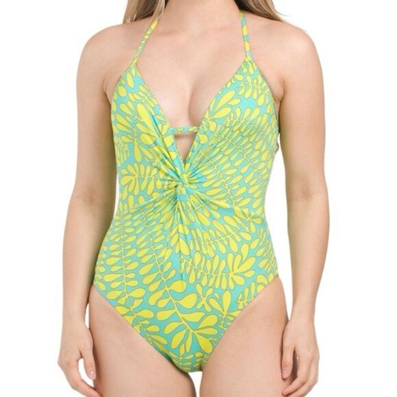 NWT- Trina Turk-Trellis Twist Front One Piece Swimsuit- blue lime- Size 8 - Picture 11 of 12